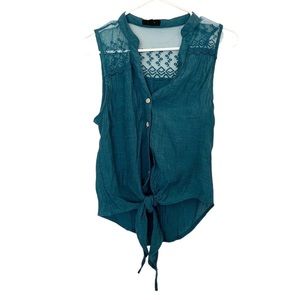 Dark Blue Knot Front Button Up Tank